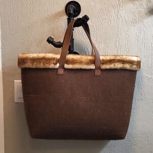 Barnes & Noble Large Brown Tote with Faux Fur Trim